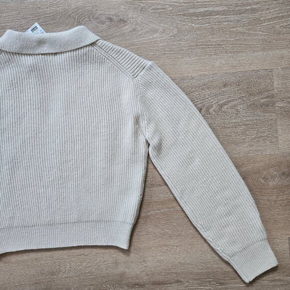H&M Rib Knit Collared Sweater Long Sleeve Cropped Cream Size Small New With Tags - Picture 14 of 17